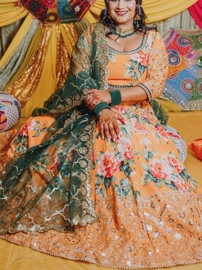 Elegant Orange Floral Lehenga (Velvet)